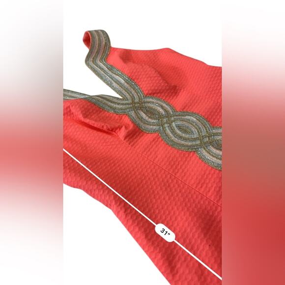 Lilly Pulitzer Valli Shift Dress Cayenne Coral with metallic trim size 00 - Picture 12 of 14